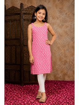 Aarika - Girls Pink Printed Cotton Kurta
