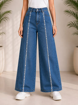 Aarika - Girls Navy Blue Solid/Plain Denim Jeans