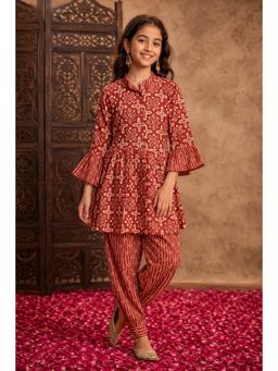 Aarika - Girls Maroon Printed Cotton Kurta with Salwar
