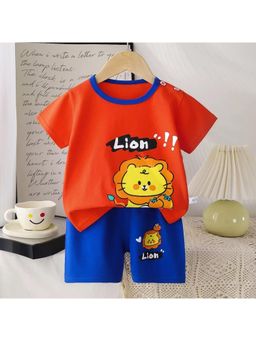 Googo Gaaga - Girls Orange Printed Cotton T-Shirt with Short