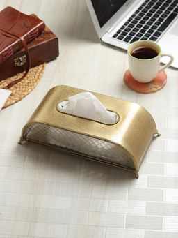 De Maison Decor - Gold Sleek Slant Diamond Crystal Tissue Holder