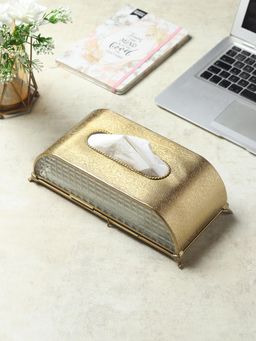 De Maison Decor - Gold Sleek Slant Square Crystal Tissue Holder