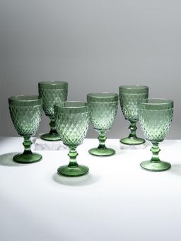 The Golden Theory - Green Vintage Textured Glasses (Pack Of 6)