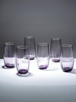 The Golden Theory - Purple-Tint Ribbed Tall Glasses (Pack Of 6)