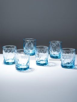 The Golden Theory - Ocean-Blue Textured Whiskey Glasses (Pack Of 6)