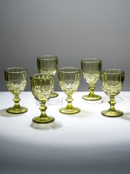 The Golden Theory - Vintage-Style Green Embossed Glasses (Pack Of 6)