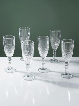 The Golden Theory - Clear Diamond-Embossed Champagne Flutes (Pack Of 6)