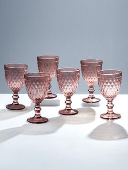 The Golden Theory - Rose-Pink Diamond-Cut Glasses (Pack Of 6)