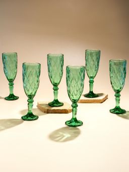 The Golden Theory - Emerald Green Diamond-Cut Glasses (Pack Of 6)