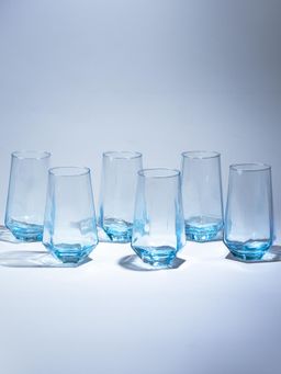 The Golden Theory - Modern Amethyst Blue Hexagonal Base Glasses (Pack Of 6)