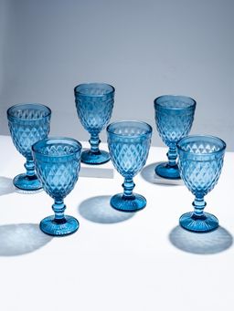 The Golden Theory - Blue Vintage-Style Diamond Cut Glasses (Pack Of 6)