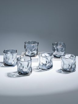 The Golden Theory - Grey Smoky Gray Sculpted Glasses (Pack Of 6)