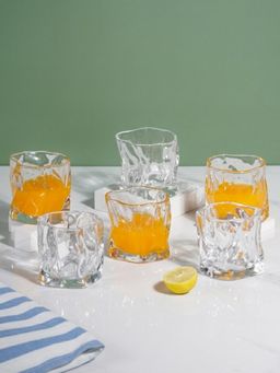 The Golden Theory - Irregular Wave Sculpted Clear Glasses (Pack Of 6)