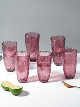 The Golden Theory - Ruby Pink Ribbed Drinking Glasses (Pack Of 6)