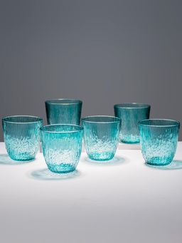The Golden Theory - Aqua Green Rippled Design Glasses (Pack Of 6)