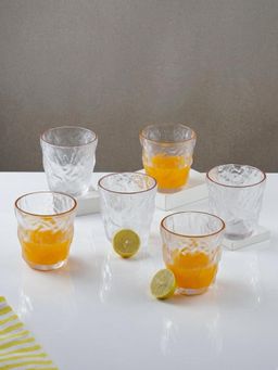 The Golden Theory - Frosted Clear Amber Rim Glasses (Pack Of 6)
