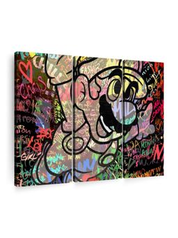 POSTERS AND TRUSS - 3 Pcs Blue Red Super Mario Graffiti Printed Framed Wall Art