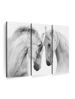 POSTERS AND TRUSS - 3 Pcs White Horse Couple Printed Canvas Framed Wall Art