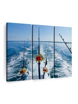 POSTERS AND TRUSS - 3-Pcs Blue White Fishing Reel In Natural Setting Paintings Wall Art