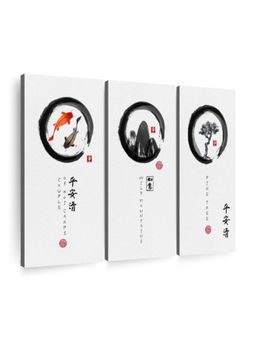 POSTERS AND TRUSS - 3-Pcs White Zen Circles Paintings Canvas Wall Art