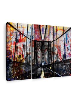 POSTERS AND TRUSS - 3-Pcs Black Red Grunge Brooklyn Bridge Printed Framed Wall Paintings