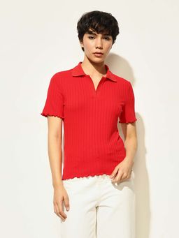 ONLY - Red Self Design Regular Fit Top