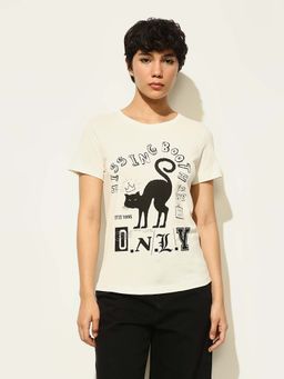ONLY - White Printed Regular Fit T-Shirt