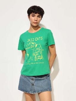 ONLY - Green Printed Regular Fit T-Shirt