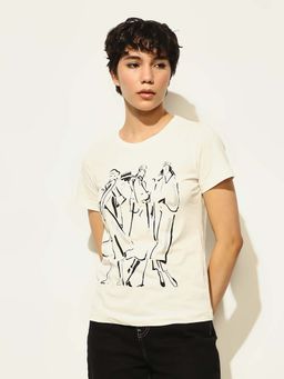 ONLY - White Printed Regular Fit T-Shirt