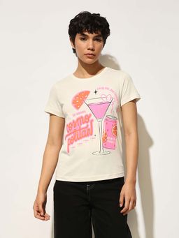 ONLY - White Printed Regular Fit T-Shirt