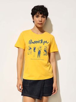 ONLY - Yellow Printed Regular Fit T-Shirt