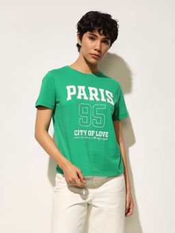ONLY - Green Typography Regular Fit T-Shirt