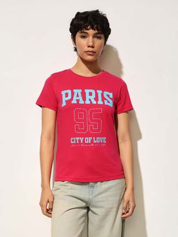 ONLY - Pink Typography Regular Fit T-Shirt