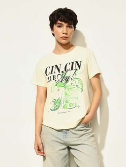 ONLY - Cream Typography Regular Fit T-Shirt
