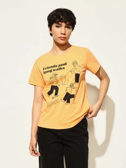 ONLY - Orange Typography Regular Fit T-Shirt