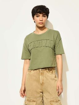 ONLY - Olive Solid Boxy Fit T-Shirt
