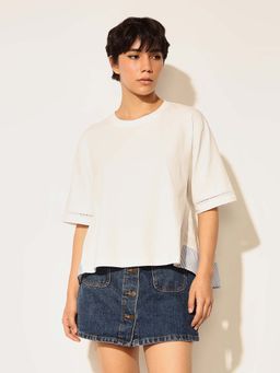 ONLY - White Self Design Oversized Fit T-Shirt