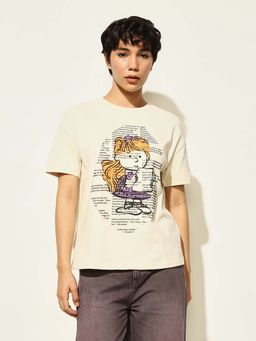ONLY - Beige Printed Regular Fit T-Shirt