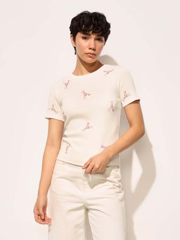 ONLY - White Printed Regular Fit T-Shirt