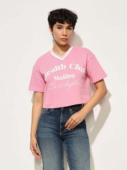 ONLY - Pink Printed Boxy Fit T-Shirt