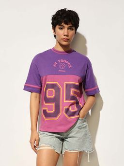 ONLY - Purple Colorblock Regular Fit T-Shirt