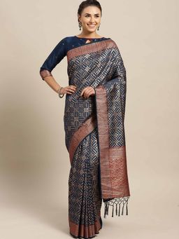 Stylee LIFESTYLE - Navy Blue Banarasi Silk Jacquard Saree