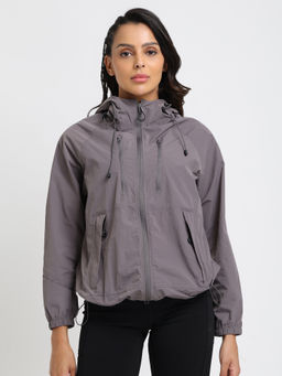 CHKOKKO - Grey Women Sporty Hooded Windcheater Jacket