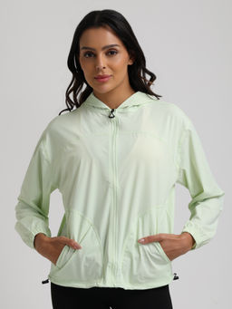 CHKOKKO - Green Women Lightweight Hooded Sporty Windcheater Jacket