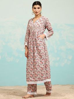 HOUSE OF KARI - Samma Chikankari In Mul Cotton Kurta for Women In Pink (Set of 2)