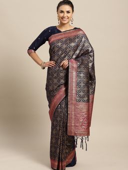 Stylee LIFESTYLE - Navy Blue Banarasi Silk Jacquard Saree