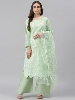 Readiprint - Cotton Green Straight Style Unstitched Dress Material (Set of 3)