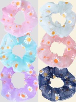 OOMPH - Pink Blue Black Purple White Net Floral Scrunchy Rubber Band Hair Tie