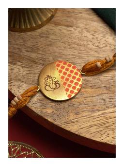 Suhani Pittie - Glorious 22K Gold Plated Hand Painted Rakhi With Mustard Tieups