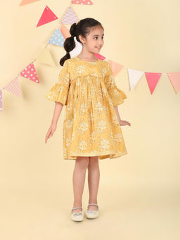 Fabindia - Yellow Cotton Hand Block Printed Dress